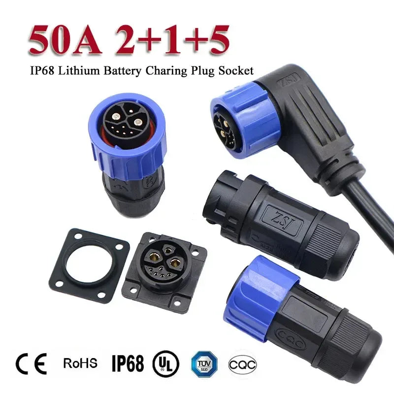 50A M25 2+1+5 Lithium Battery Charing Plug Socket Waterproof IP68 Self-locking Aviation Plug Energy Storage Power Connector