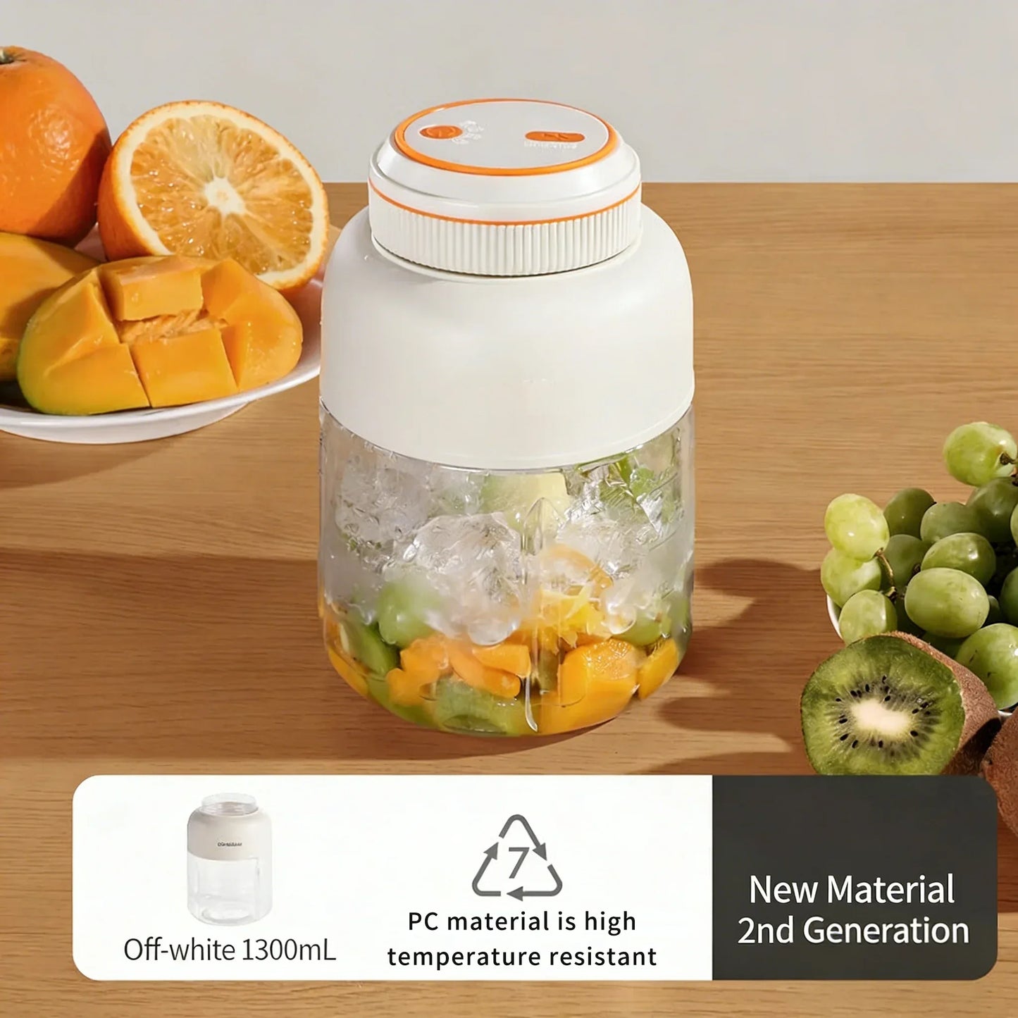 High Aesthetic 1300ml Large Capacity USB Rechargeable Portable Blender Juicer, Kitchen Fruit Juicer, Food Prep