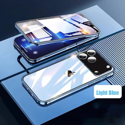 360 ° Full Protection Metal Magnetic Double-Sided Glass Snap Lock Phone Case For iPhone 17 Pro Max/17/Air/17 Pro Bumper Cover