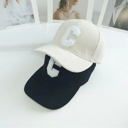 Big C Letter Corduroy Baseball Cap For Men Women Autumn Winter Adjustable Ponytail Sports Hat Unisex Hip Hop Caps Streetwear