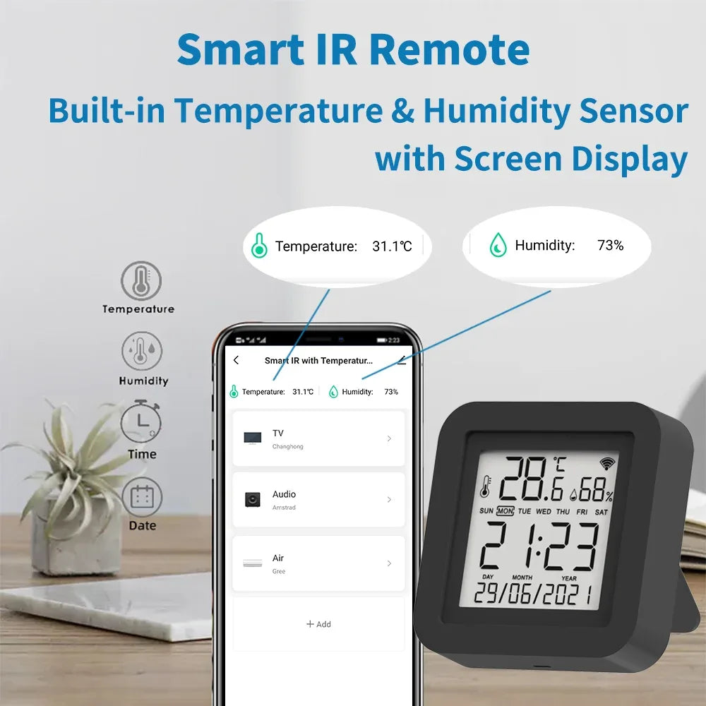 Tuya WiFi IR Remote Control With Temperature Humidity Sensor for Smart Home APP via Smart Life Work with Yandex Alexa