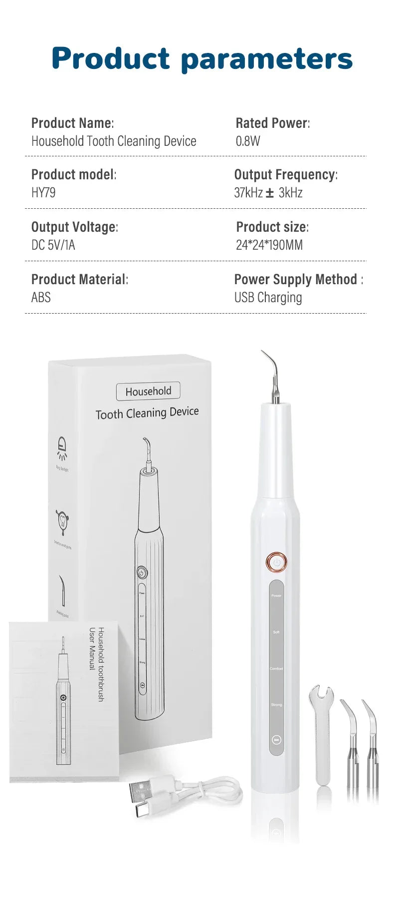 2026 Ultrasonic Tooth Cleaner Dental Scaler Calculus Remover Plaque Tartar Eliminator Dental Stone Removal Teeth Cleaning Tools