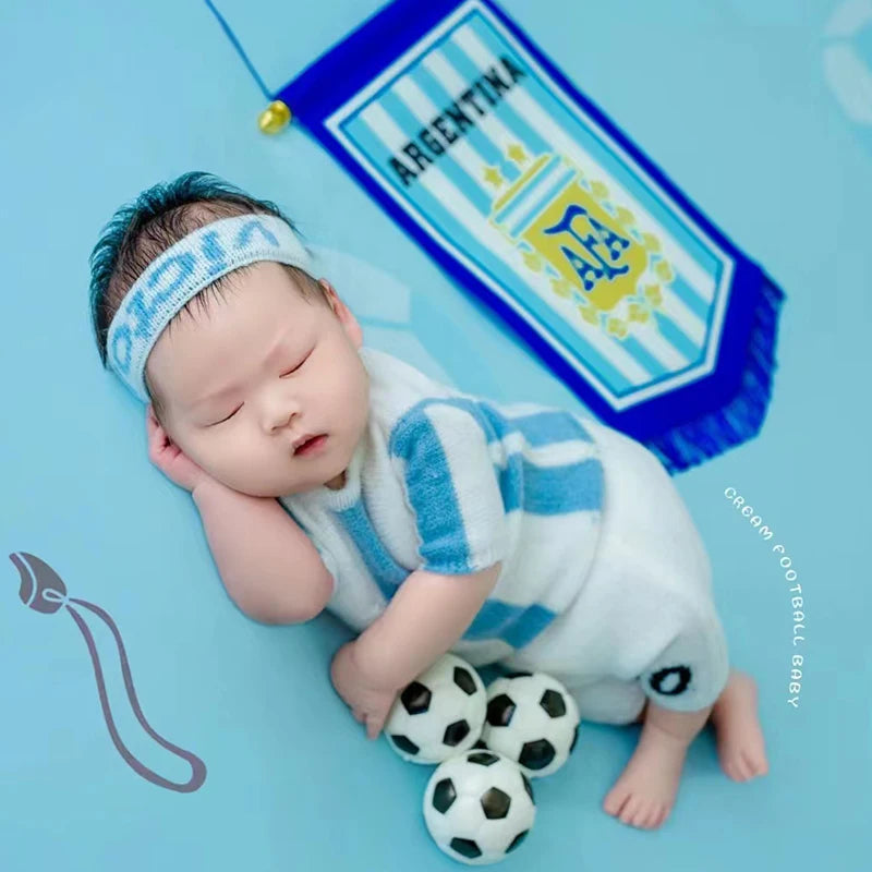 Football Baby Theme Newborn Photography Props Sports Soccer Boy Outfits Infant Top+Pants Set Studio Shooting Photo Accessories