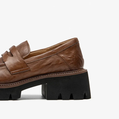 BEAUTODAY Platform Loafers Women Embossing Cow Leather Dress Shoes  Ladies Slip-on Flats Spring Autumn Handmade 26635