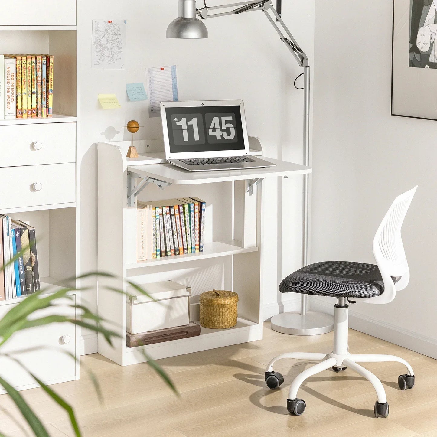 SoBuy FWT92 Folding Computer table table with shelves Folding table work table office table for home office wall table