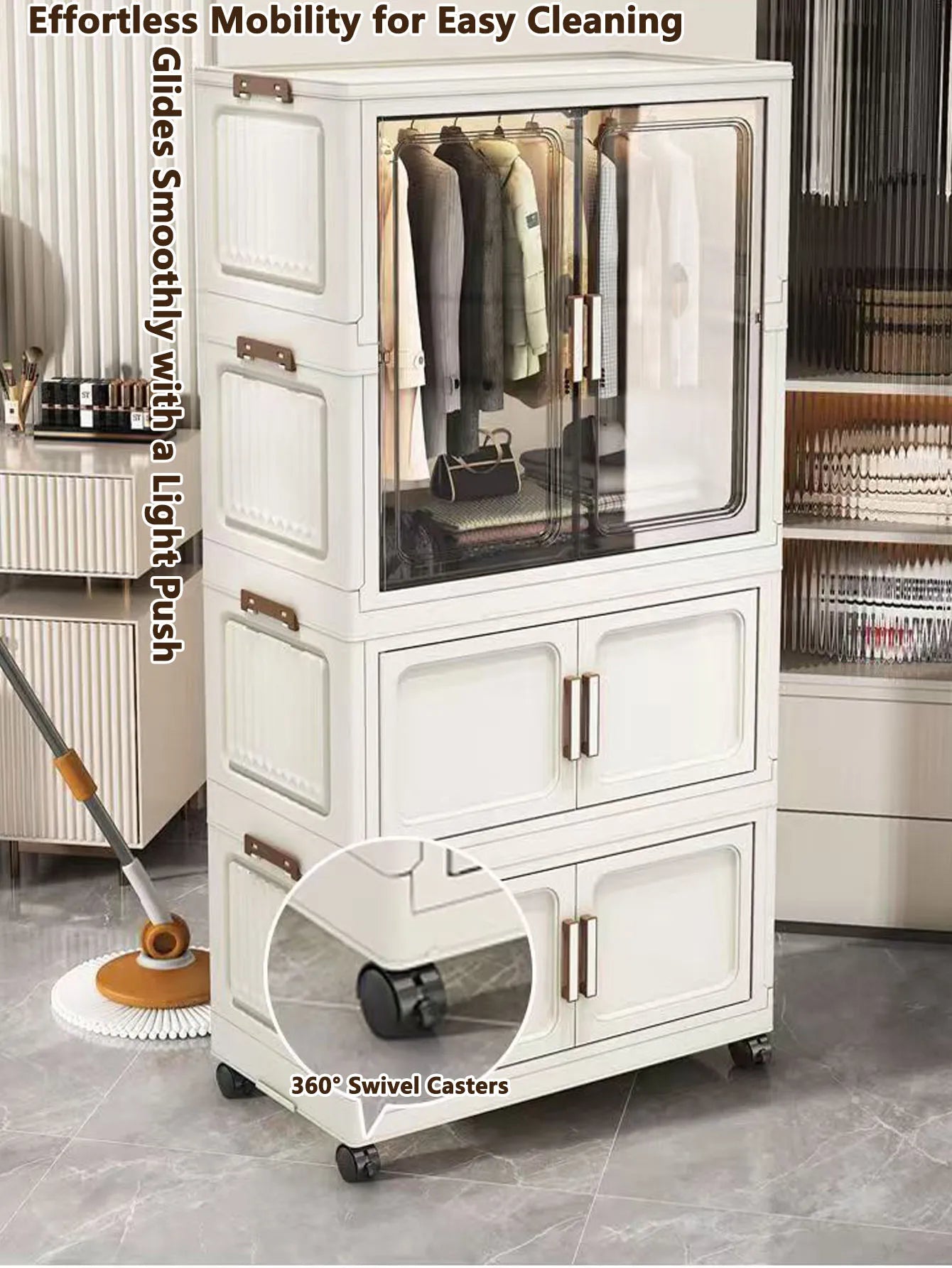 Multi-Functional Folding Storage Cabinet for Home Office Kitchen Bathroom Organizer with Doors White Black Gray