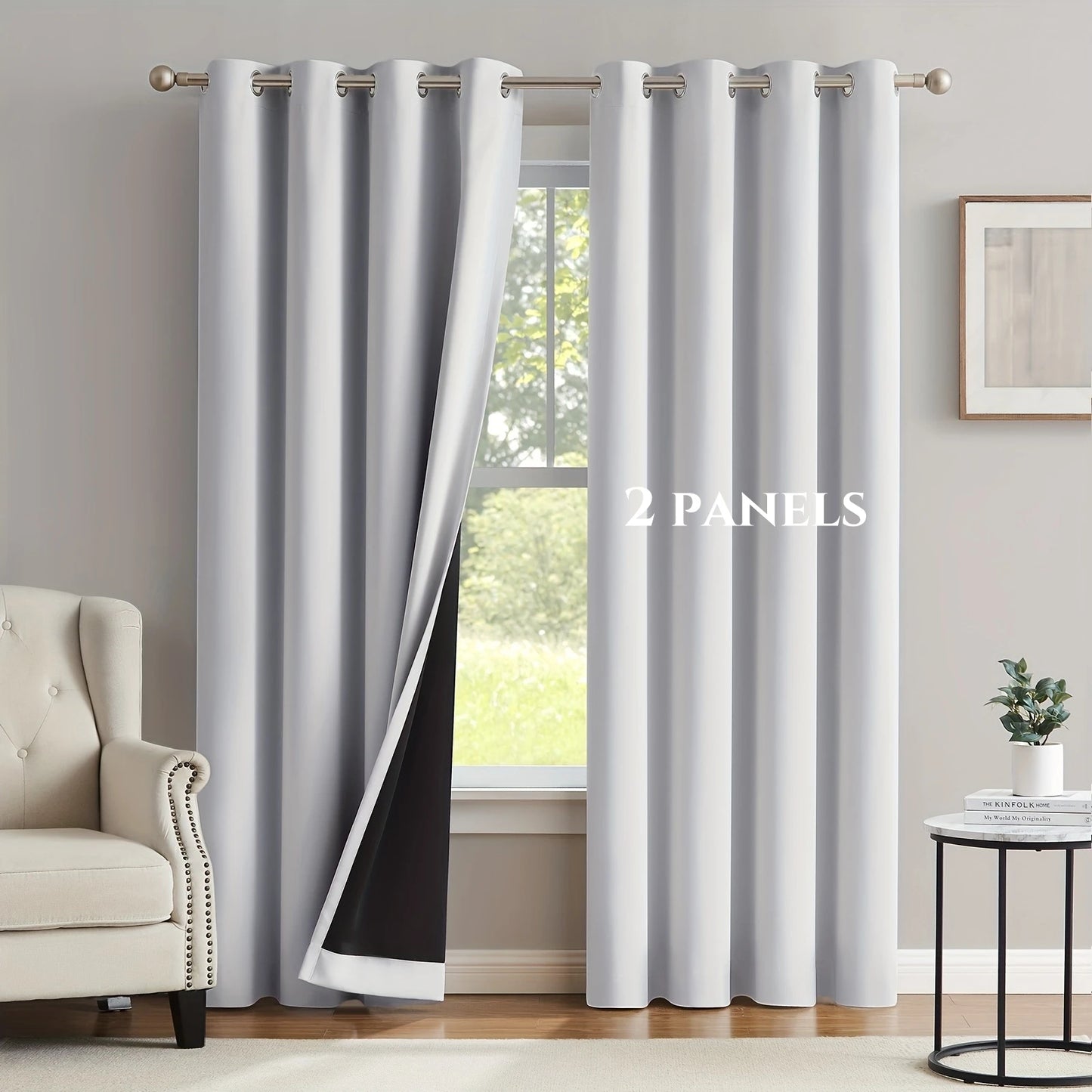 2panels Solid 100% Blackout Curtain - Curtains for Bedroom, Living Room Decor - UV Protection, Easy Sliding and Stylish Design