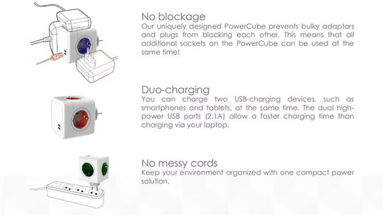 Massfa Multi Usb Power Strip Electrical Plug Cube Multiple Extension Socket with 4 Eu Outlets 3680W Adapter for Home Office