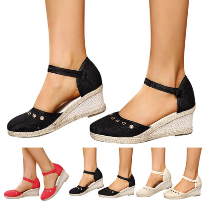 Sandals Women 2024 Summer Comfortable Platform Wedge Sandals Braided Buckle Breathable Wedge Sandals Outdoor Female Shoes