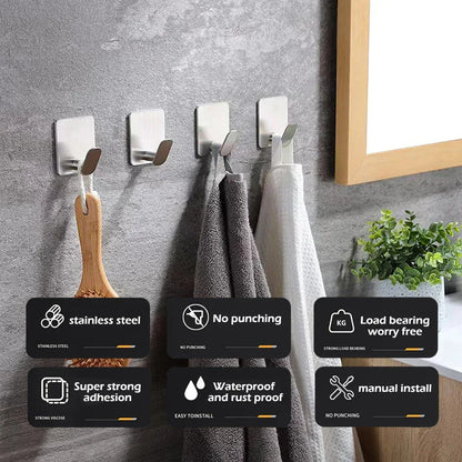 4pc/2pc bathroom clothes hooks, adhesive wall hooks, stainless steel towel racks, bathroom kitchen hardware, multi-purpose hooks