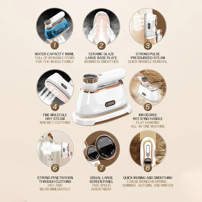 2025 New Ai Smart LED Digital Display Handheld Steam Iron Home Travel Portable Steam Iron 1200W High Power Handheld Hanging Iron