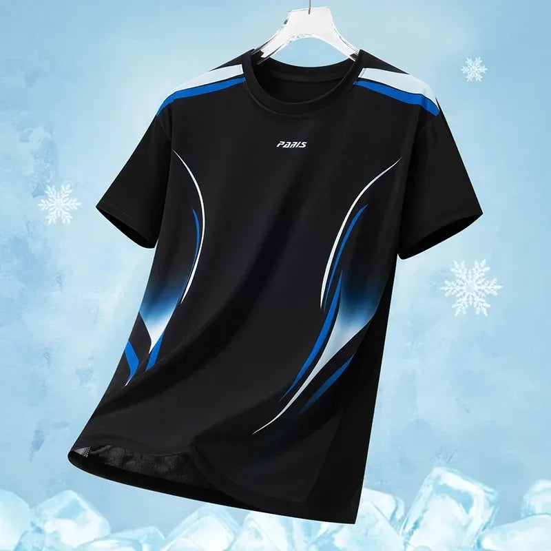 Summer New Gradient Print Crew Neck T-shirt Quick Dry Sports T Shirt for Men Women Outdoor Running Breathable Tees Trendy Tops