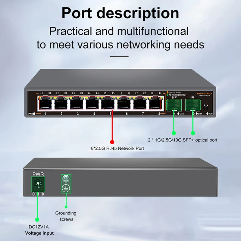 ONTi 2.5Gb Unmanaged Ethernet Switch 8 Port 2.5GBASE-T Network Switch with 10G SFP+ Port Plug and Play Fanless Homelab Switch