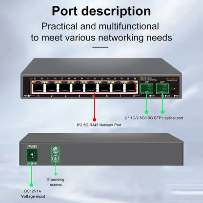 ONTi 2.5Gb Unmanaged Ethernet Switch 8 Port 2.5GBASE-T Network Switch with 10G SFP+ Port Plug and Play Fanless Homelab Switch