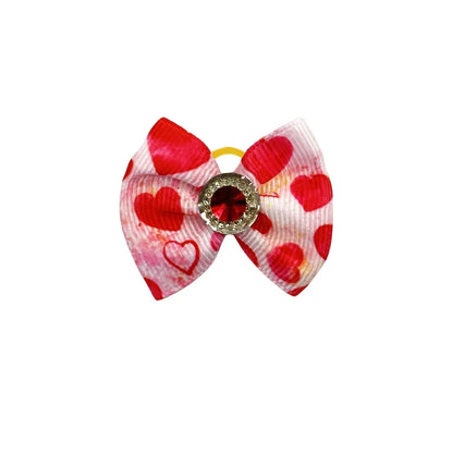 50/100pc Valentine's Day Dog Hair Accessories Diamond Dog Hair Bows Pink Love Style Pet Dog Ribbon Bow Rubber Bands Dog Supplies