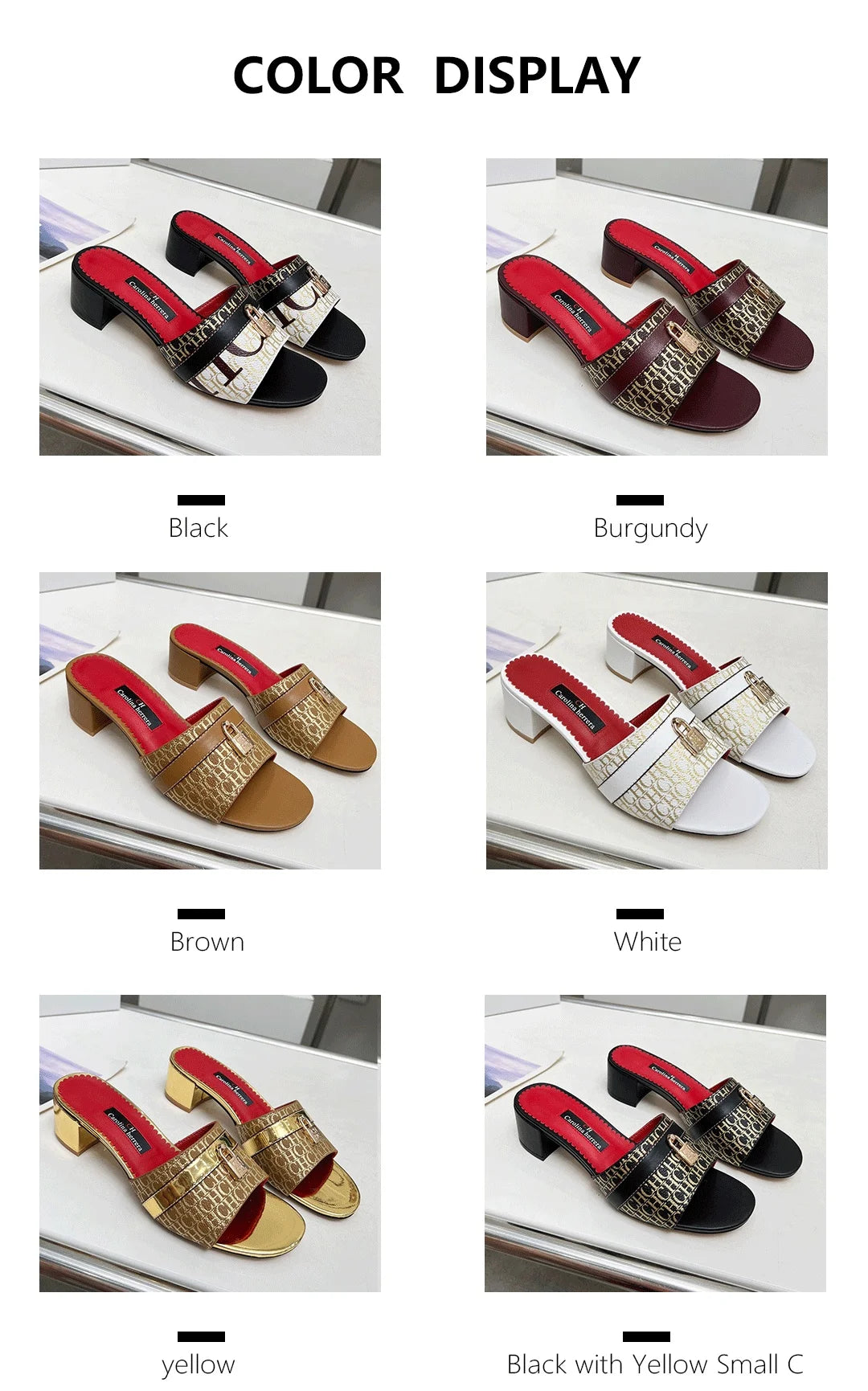 CH Brand Metal Buckle Embossed Sandals With Block Heels Open Toe Design Comfortable And Stylish Outdoor Slippers