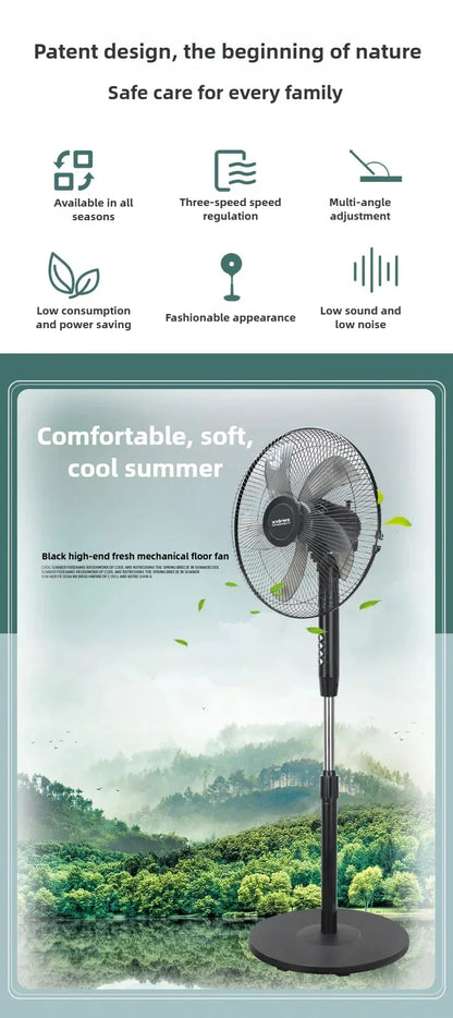 Household Silent Remote Control Standing Fan-5-Blade Powerful Oscillating Fan with Energy-Saving Motor, Adjustable Height