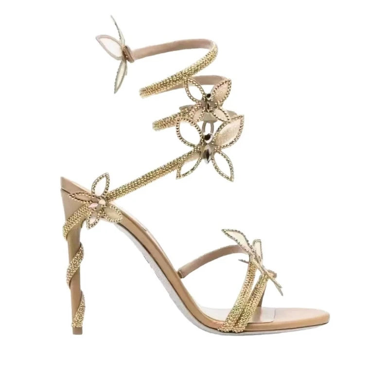 New Spring and Summer Women's High-heeled Sandals Snake-shaped Butterfly Diamond Flower Stiletto Heel Sandals High Heels