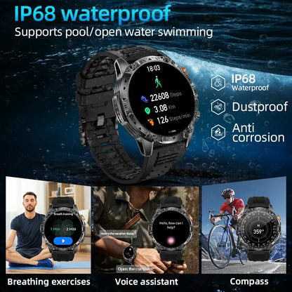 LIGE New Military For T-Rex 3 Ultra Smart Watch 1000mAh Battery IP68 Waterproof Compass Flashlight Sports Tracker Smartwatch Men