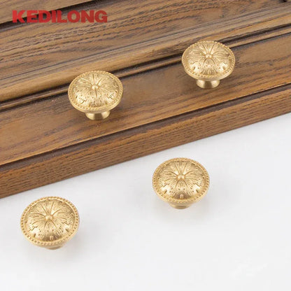 KEDLO Brass handle single hole solid cabinet door light gold European style drawer kitchen shoe cabinet wardrobe brass knob