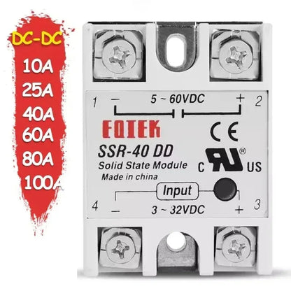 DC-DC Single Phase Solid State Relay SSR Module 10A 25A 40A 60A 80A 100A Input Voltage 3-32V 12V to 5-60V DC Output Load Relays