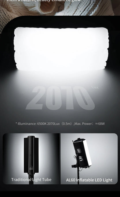 Ulanzi AL60 Inflatable Foldable Air Tube Light LED Light Fill Light 2700-6500K 2070Lux/0.5m with Remote control for Photography