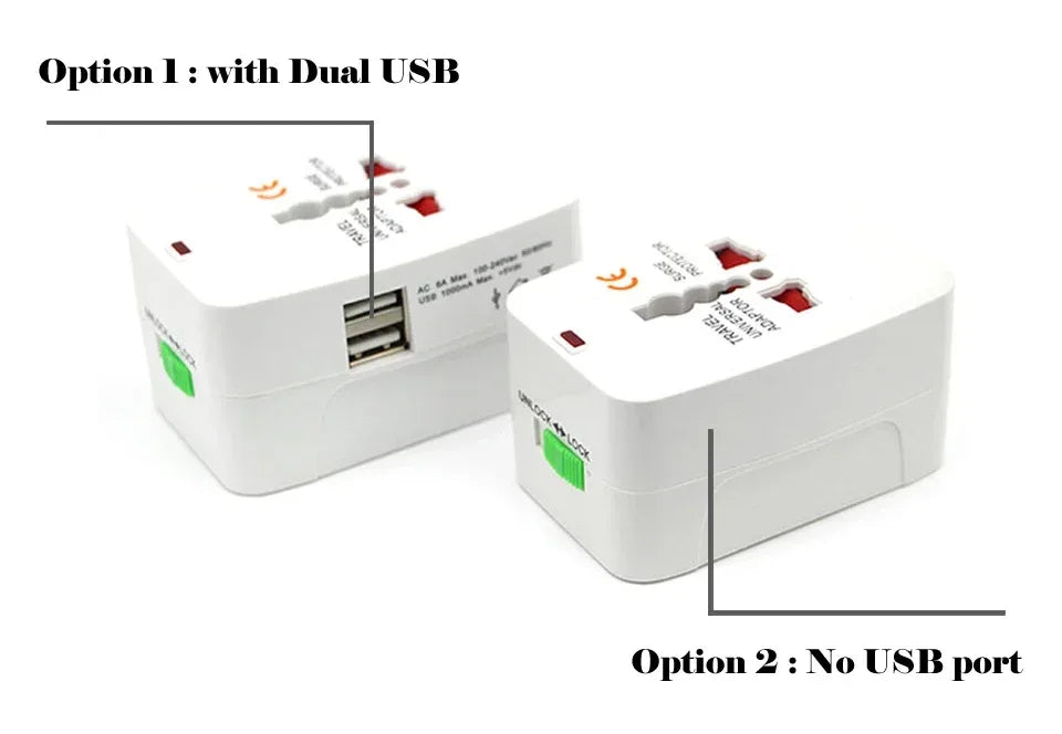5YOA Power Socket Charging Port Universal Worldwide Travel Wall Charger AC Power AU UK US EU Plug Adapter Adaptor Option 2 USB