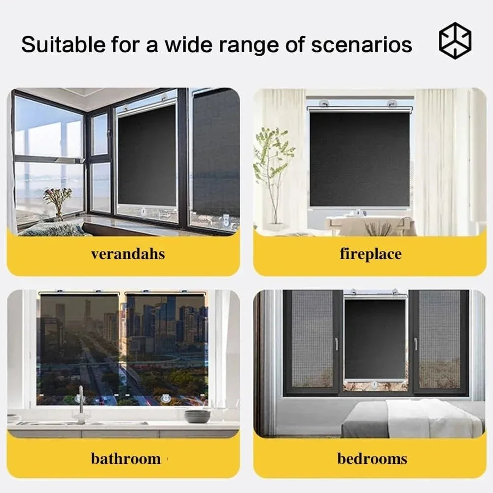 Cordless Retractable Roller Shades Black Home Office Windows Sunshade Thermal Blinds Without Drilling Blackout Curtain