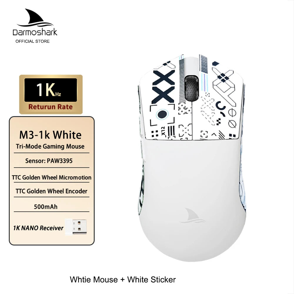 Darmoshark M3 Gaming Mouse Dual Mode 8K Wireless Tri-Mode PAW3395 Big Hand Macro Game Mouse 26000 DPI Lightweight Mice