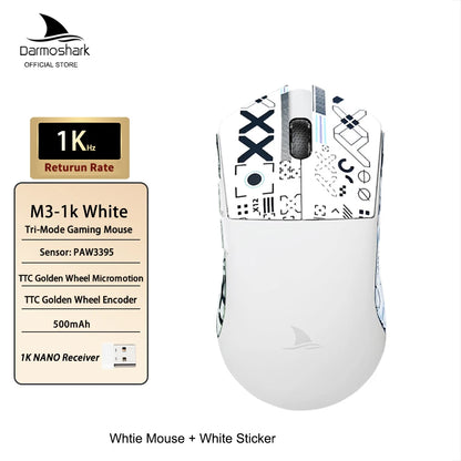 Darmoshark M3 Gaming Mouse Dual Mode 8K Wireless Tri-Mode PAW3395 Big Hand Macro Game Mouse 26000 DPI Lightweight Mice