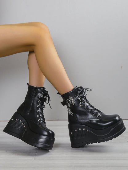 2024 New Boots for Women Fashion Hot Sale Punk Goth Platform Heels Wedge Women's Boots Casual Goth Punk Size 43 Women's Shoes