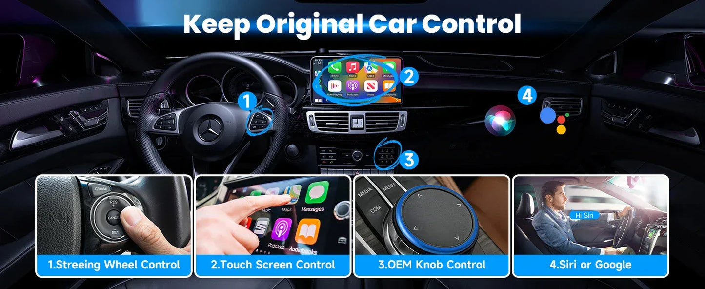 Carplay Android Auto Wireless Adapter 2 in 1 Carplay Adapter for OEM Car Stereo with USB Plug and Play Wired To Wireless