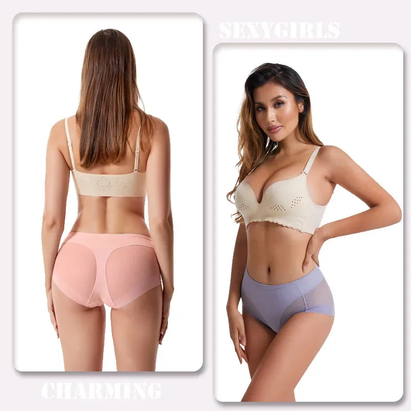 Ice Silk Women Underwear Panties Transparent Mesh Gauze Corset Waist Slimming Black Briefs Female Trainer Shaping Underpants2024