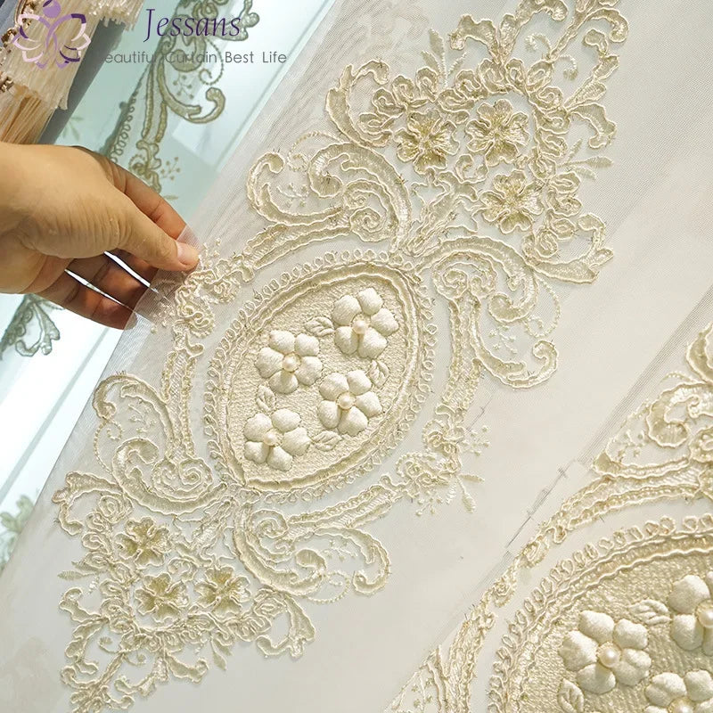 2025 Custom Curtain New Modern Luxury European Thick Velvet Embroidery Yarn Cloth Blackout Curtain for Living Room Bedroom