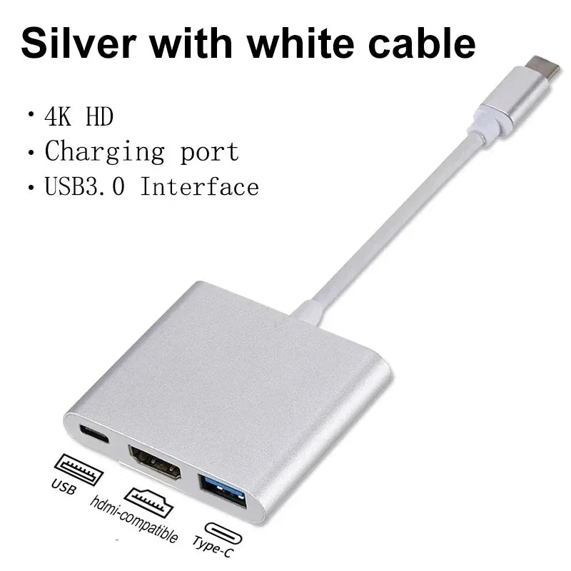 USB Type C HUB Converter 3 IN 1 4K USB C To USB3.0 PD Fast Charging HDMI-compatible Splitter Smart type C Adapter For Macbook