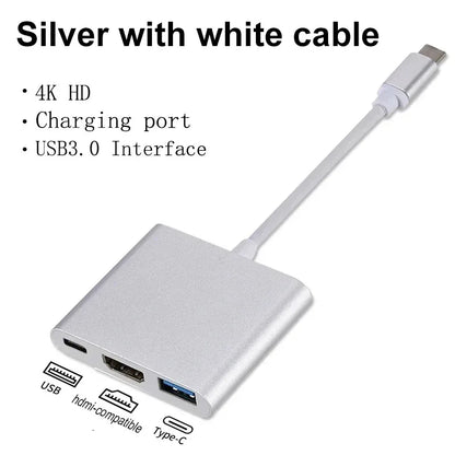 USB Type C HUB Converter 3 IN 1 4K USB C To USB3.0 PD Fast Charging HDMI-compatible Splitter Smart type C Adapter For Macbook