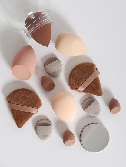 12Pcs Makeup Sponge Set with Storage Jar Latex-Free, Makeup Sponge Finger Puff, Dual-Use Wet & Dry Foundation Cosmetic Puffs