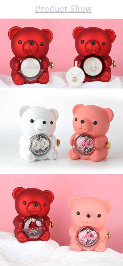 Cute Teddy Bear Design Jewelry Box for Girlfriend, Wife, Mother's Day, Birthday, Valentine's Day Surprise Heart Necklace