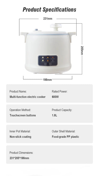 1.8L Micro Pressure Rice Cooker for 1-2 People, Multifunctional Household Hot Pot, Porridge, Soup, Electric Rice Cooker 220V