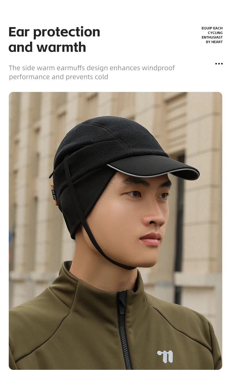 WEST BIKING Winter Cycling Cap With Brim Windproof Warm Sports Cap High Elastic Fleece Hiking Running Hat Cycling Equipment