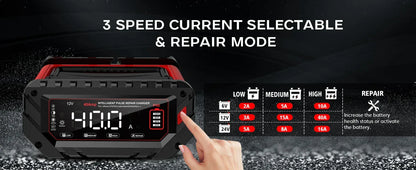 HTRC 40A Car Battery Charger 6V 12V 24V Charger for Lithium LiFePO4 Lead-acid AGM GEL Battery 9-stage Car Motorcycle Charger