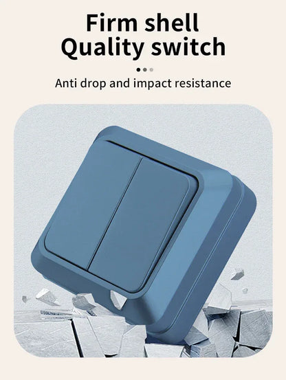 Blue Flame Retardant EU Standard Spray Plastic Rocker Switch Wall Surface 2 Gang 1 Way Button Light Switch On/Off Classic Switch