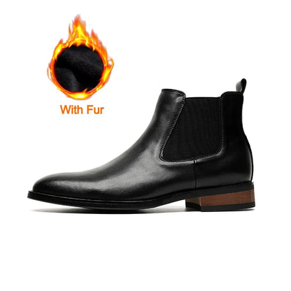 Genuine Leather Classic Men High Top Chelsea Ankle Boots High Quality Mens Casual Dress Business Shoes Comfy OutdoorBasic Boots