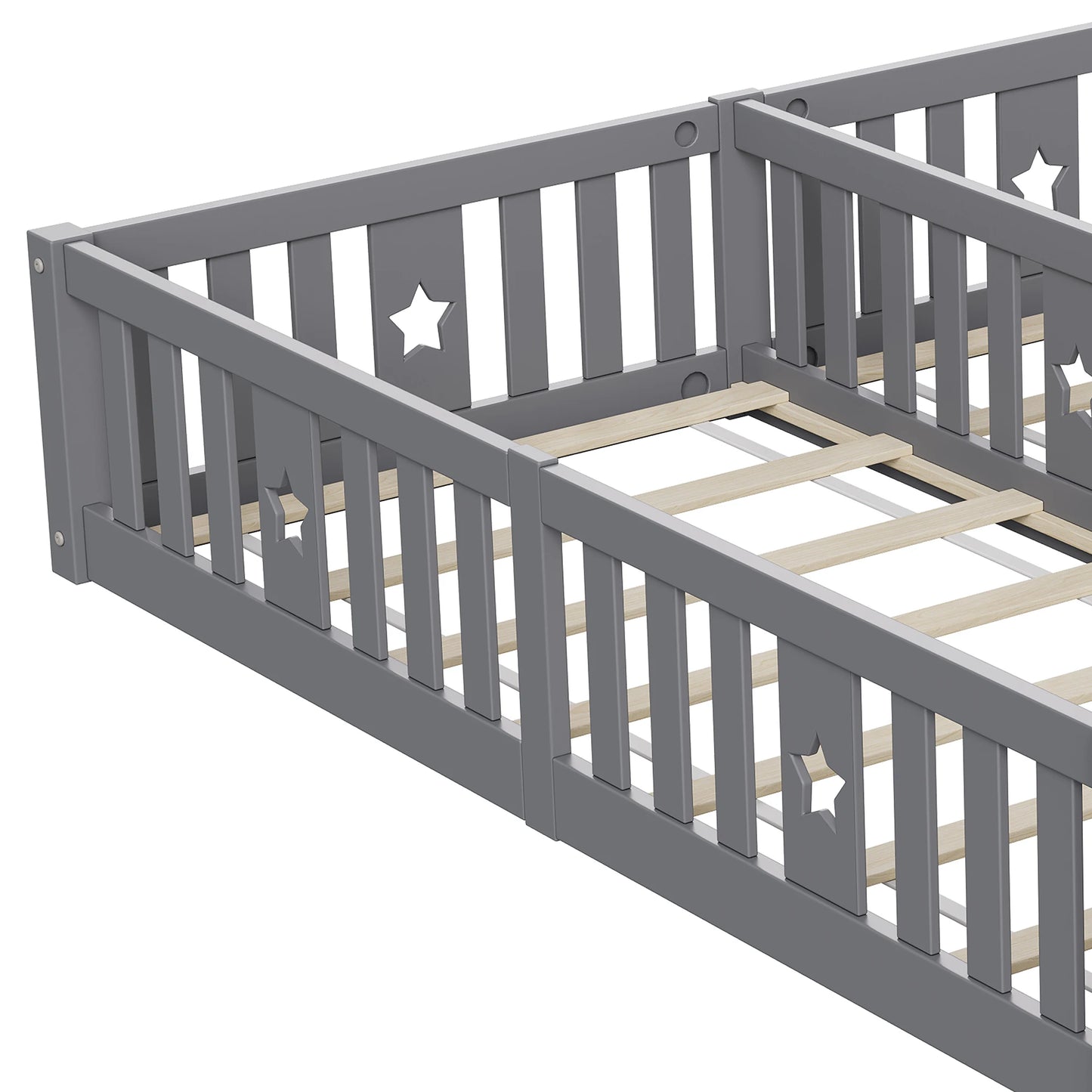 Rosahqnda Children's Bed Floor Bed 90x200cm with Railing Gate,Pine Wooden Bed for Families with 2 Children,Children's Twin Bed