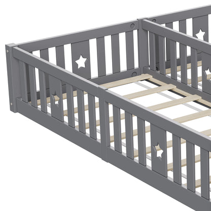 Rosahqnda Children's Bed Floor Bed 90x200cm with Railing Gate,Pine Wooden Bed for Families with 2 Children,Children's Twin Bed