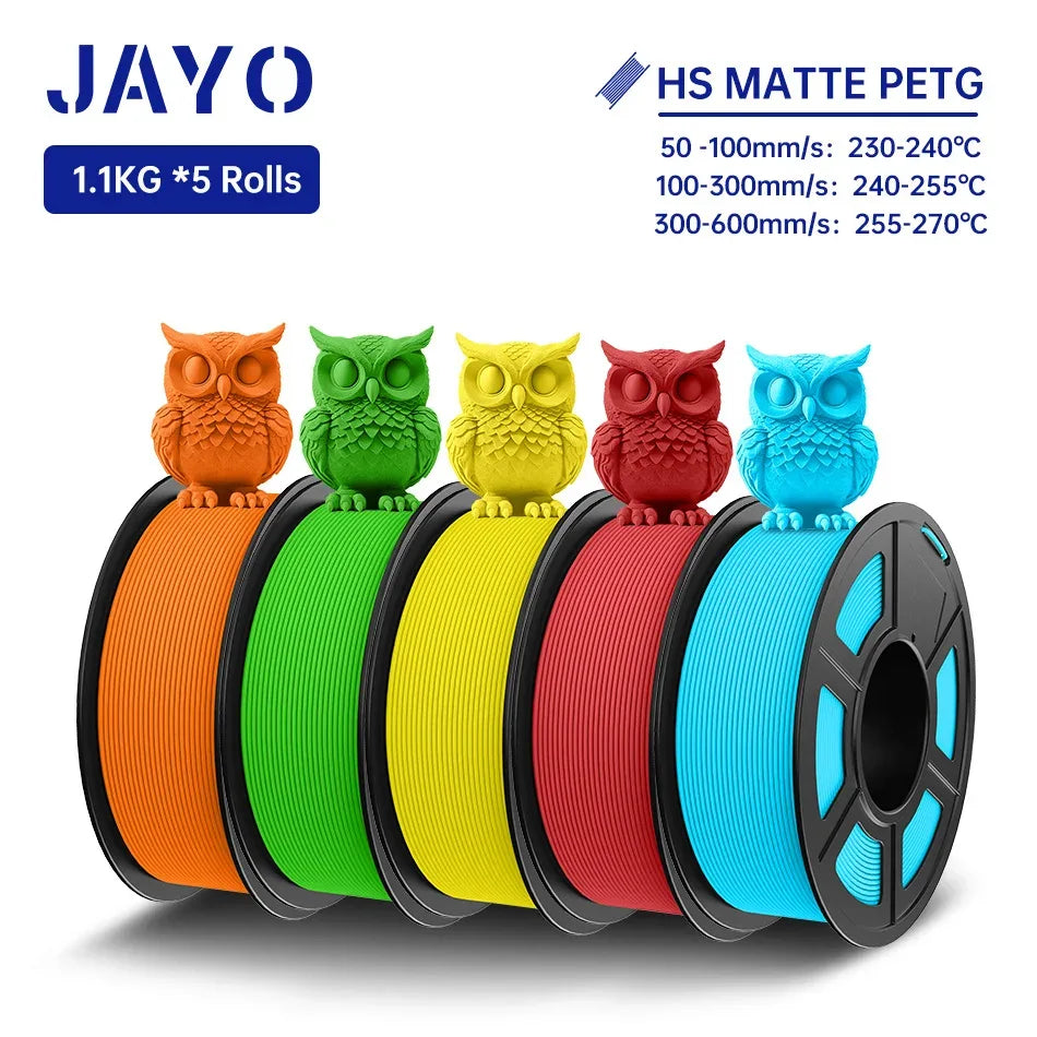 JAYO PETG 3D Filament 1.75MM High Speed PETG 3D Printer Filament 5Rolls High Flow Speedy Matte Effect 3D Printing Mateials