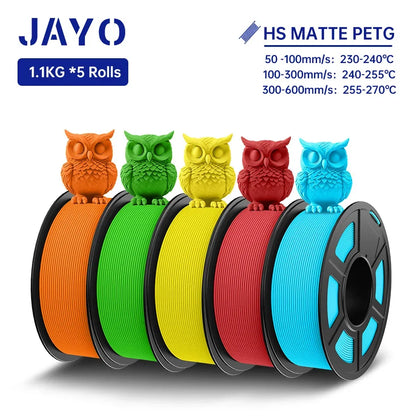 JAYO PETG 3D Filament 1.75MM High Speed PETG 3D Printer Filament 5Rolls High Flow Speedy Matte Effect 3D Printing Mateials