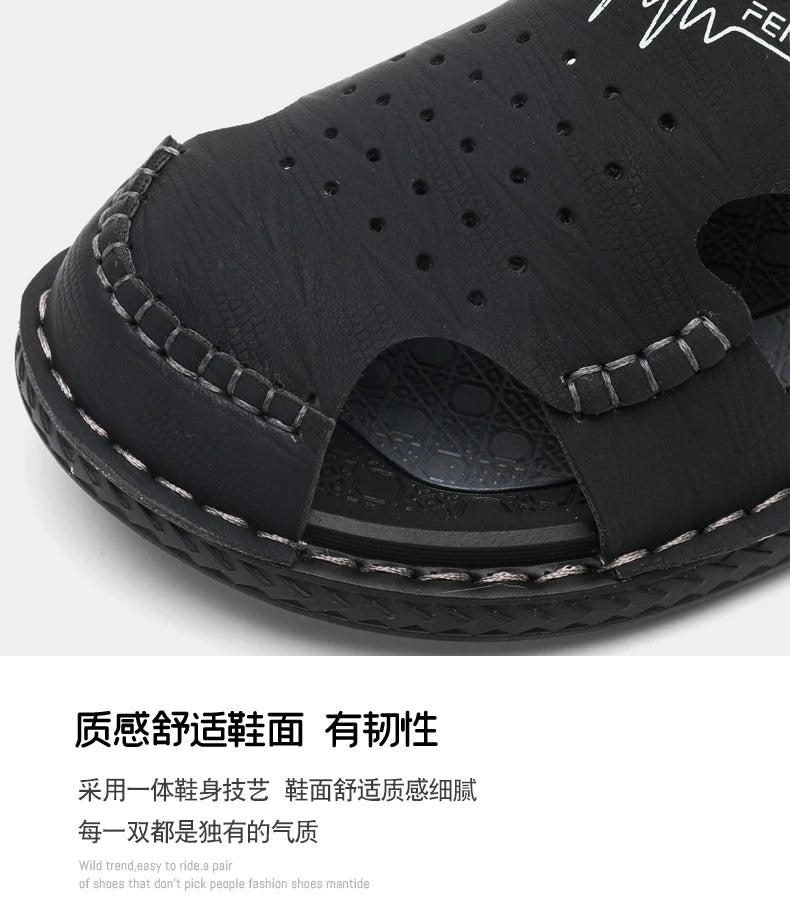Men's Baotou Sandals Summer new Outdoor Cool Breathable Anti slip Waterproof Beach Shoes Soft Sole Fashion Dual purpose Slippers
