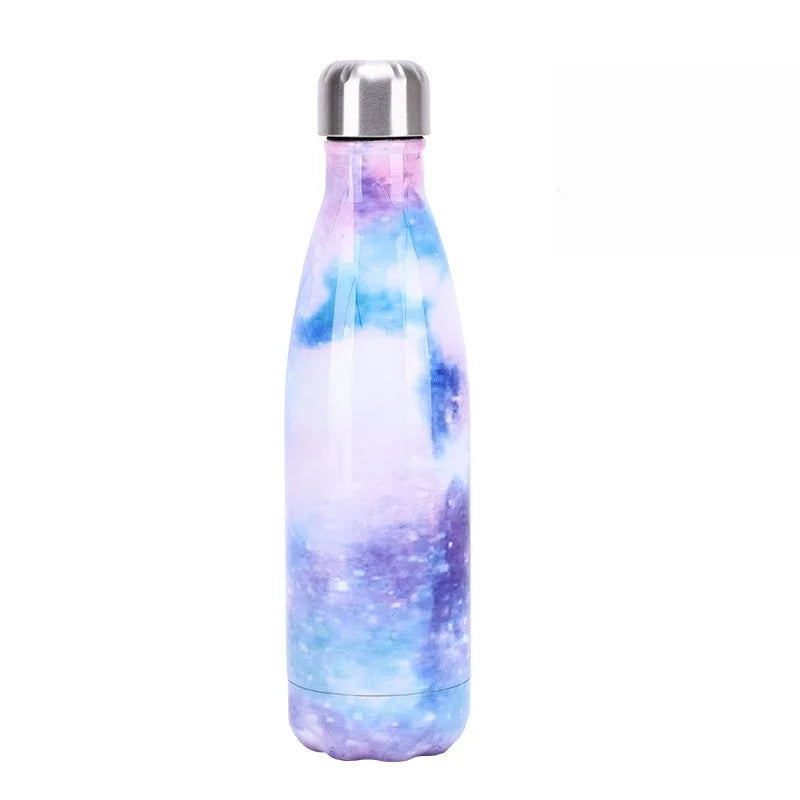 500ml Cola Shape Insulated Bottle, 304 Stainless Steel Vacuum Flask, Marble/Print Portable Water Bottle