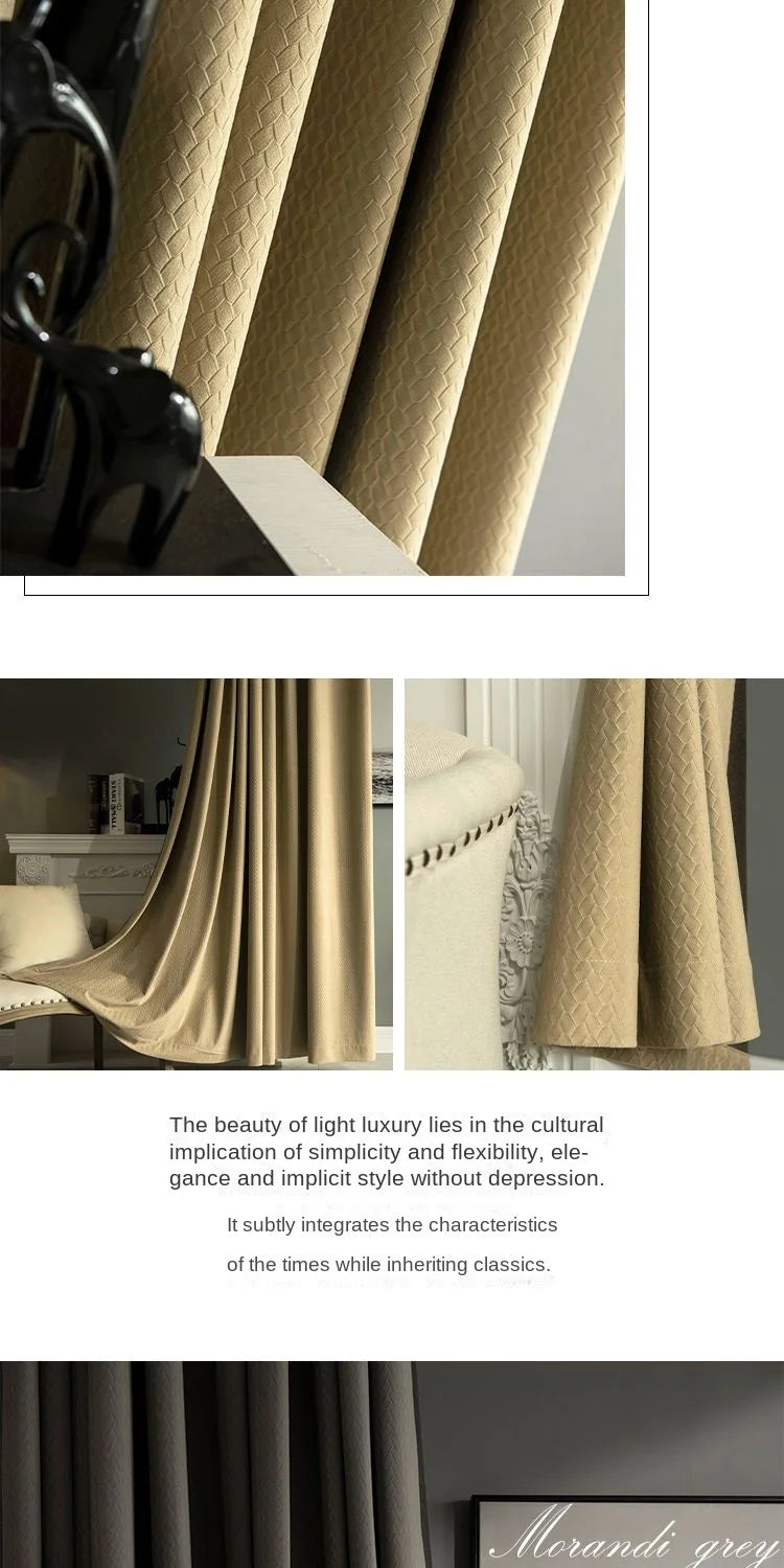 Home Art High-end Curtains for Living Room Luxury Bedroom Blackout Curtain Solid Color Japan Style Fishbone Pattern Room Drapes